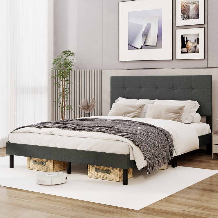 Queen Size Upholstered Bed Frame Linen Platform Bed