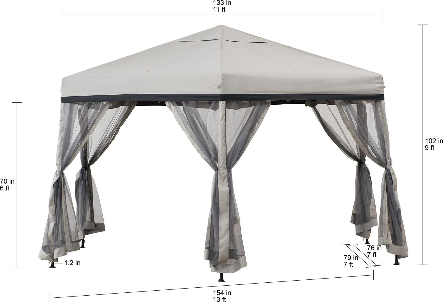 Sunjoy Millbrook 11×11 ft Portable Hexagon Steel Gazebo, Gray/Black, Pop-Up Canopy with Mesh Sidewalls