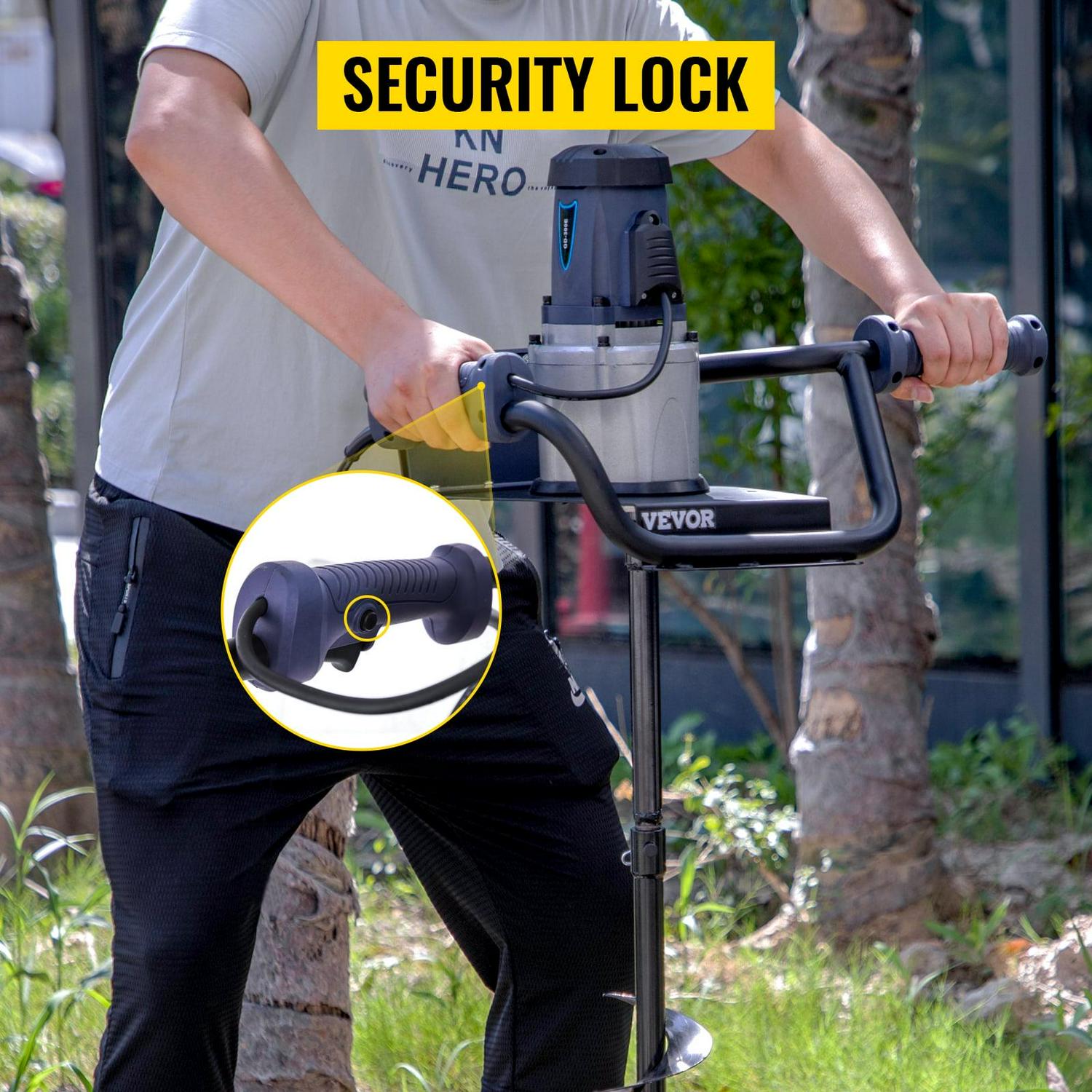 VEVOR Electric Post Hole Digger, 1200W 1.6HP, with 4 Auger Bits & Extension Rod, Durable Steel Construction