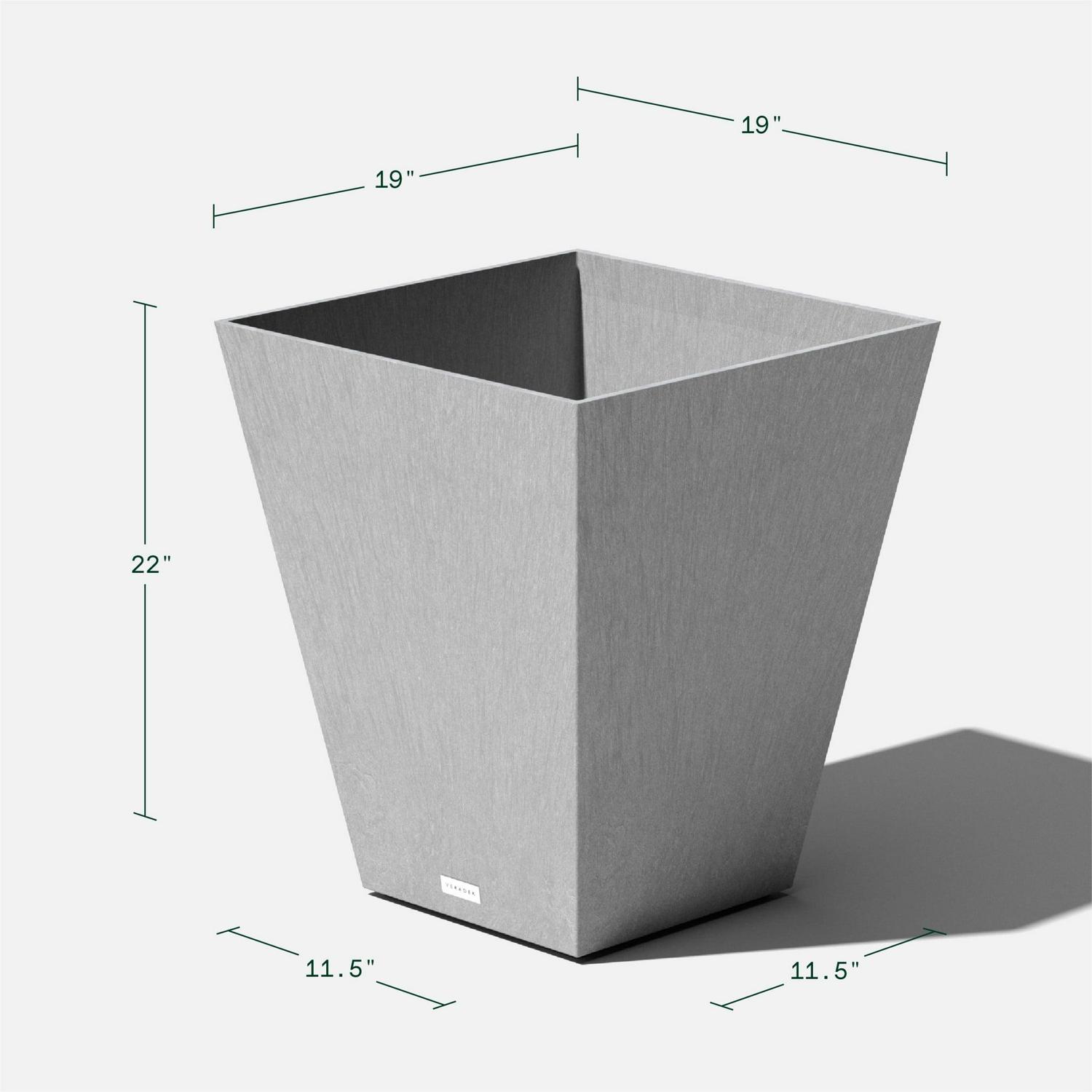 Veradek Nobleton 22′′ Square Planter 2-Pack, Gray, Durable Plastic, Indoor/Outdoor