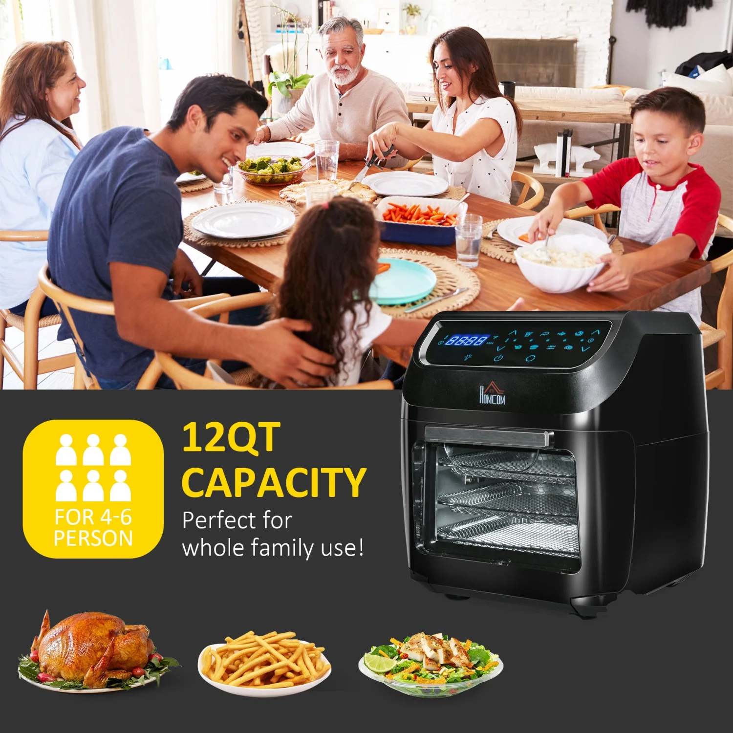 GFVCNIO 12QT Air Fryer Oven Combo, 8-in-1, 1700W, LED Display, Black, Includes Accessories