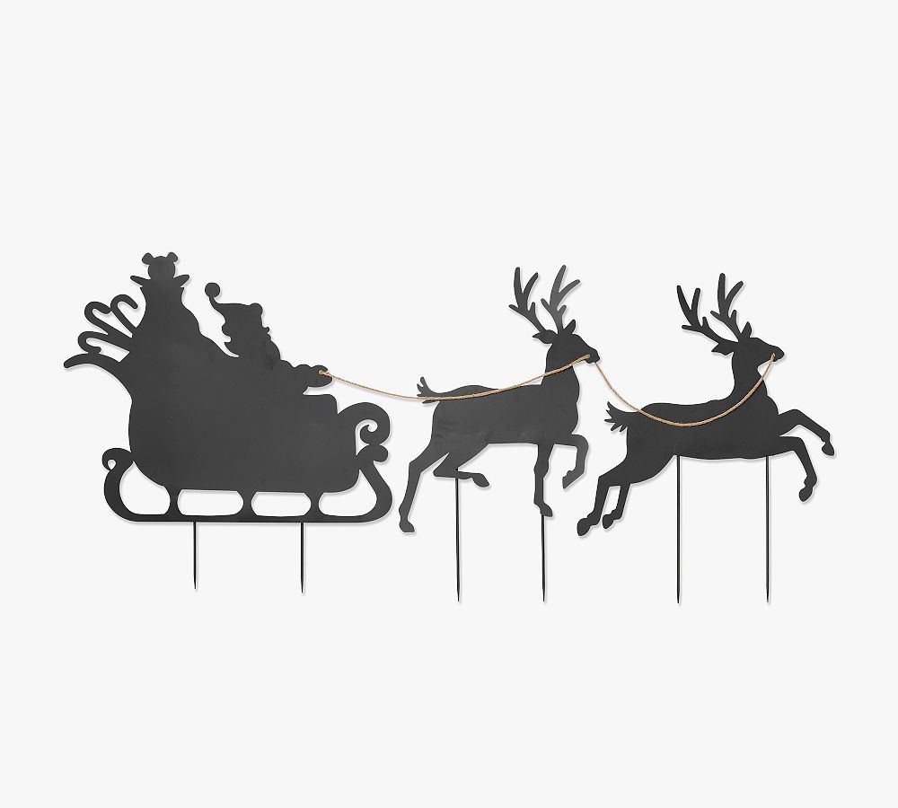 Metal Santa Reindeer Sleigh Outdoor Yard Stakes Set – Black Finish, Easy Assembly, Phthalate & BPA Free