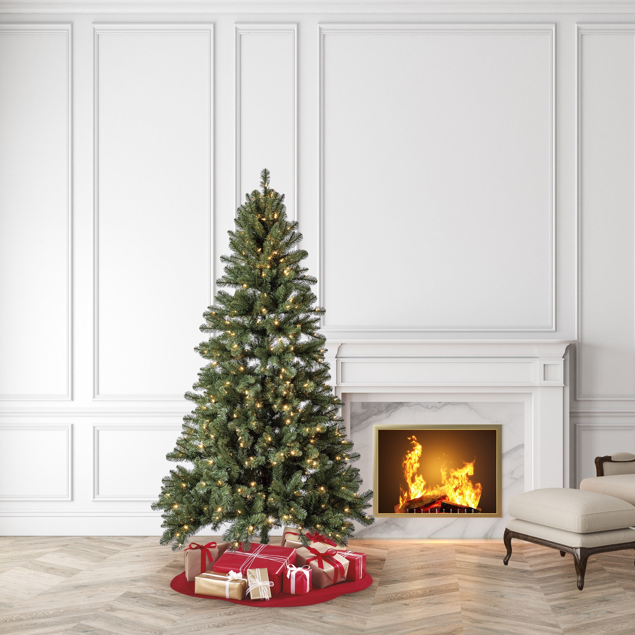 Holiday Time 7ft Pre-Lit Duncan Fir Artificial Christmas Tree with Color-Changing LED Lights and Quick Set System