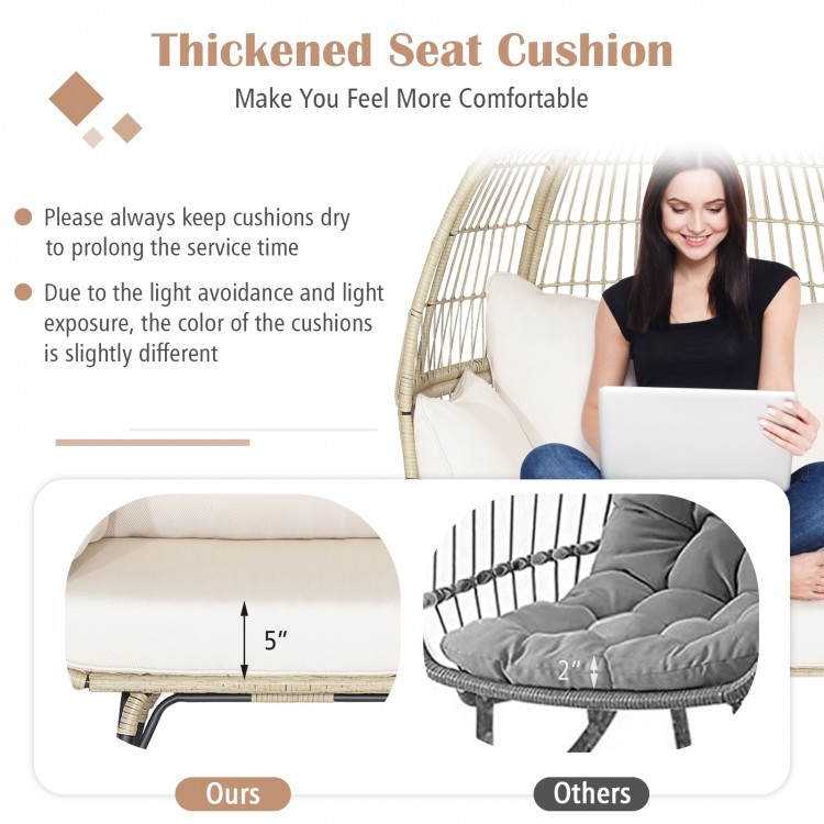 Oversized Patio Rattan Egg Lounge Chair with 4 Cushions