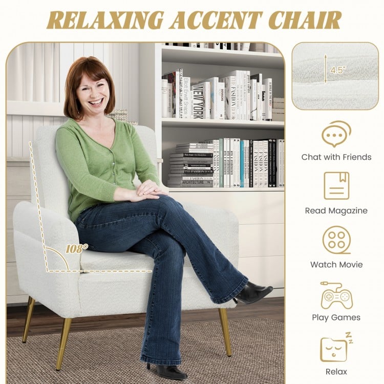 Upholstered Sherpa Modern Accent Armchair for Living Room