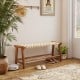 47 Inches Long Teak Wood Patio Bench with Weave Seat and Solid Wood Legs