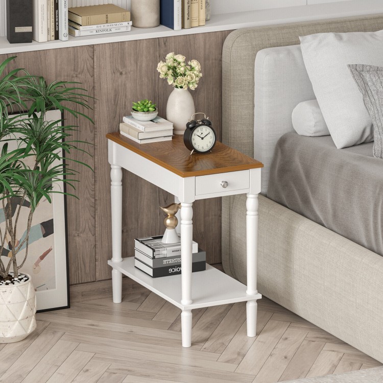 Narrow Side Table with Drawer and Open Storage Shelf
