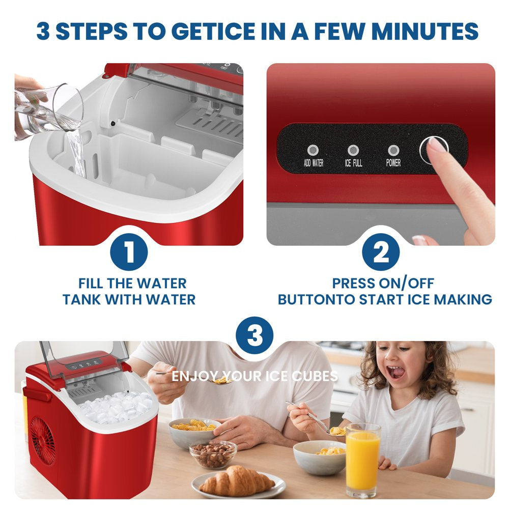 KISSAIR Portable Countertop Ice Maker, 26lbs/24H, Fast 9 Cubes in 6 Mins, Self-Cleaning, Compact & Quiet