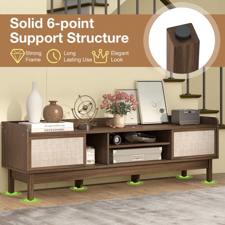 Sliding Door TV Stand for 65 Inch TV with Woven Doors