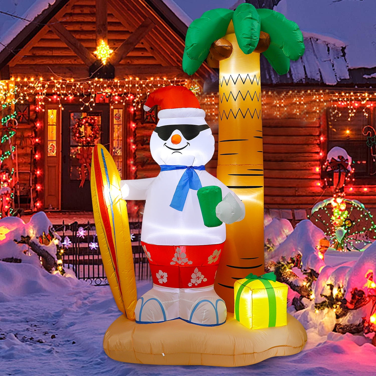 JingleJoy 8ft Inflatable Santa & Snowman with LED Lights – Outdoor Christmas Decoration