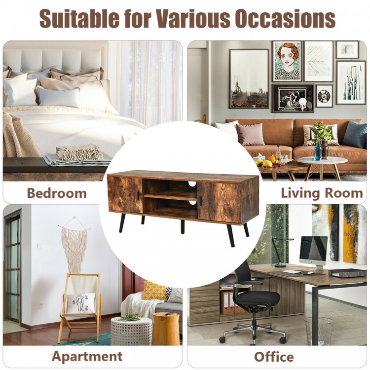 Industrial Retro TV Stand with Storage Cabinets and Open Shelf