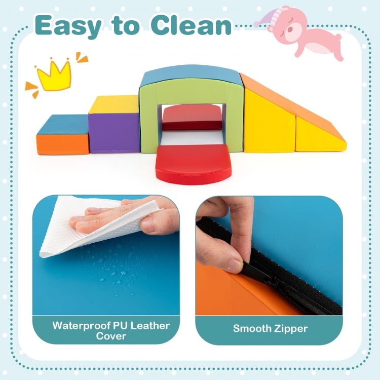 6 Pieces Foam Climbing Blocks Soft Play Climbing for Toddlers with Tunnel