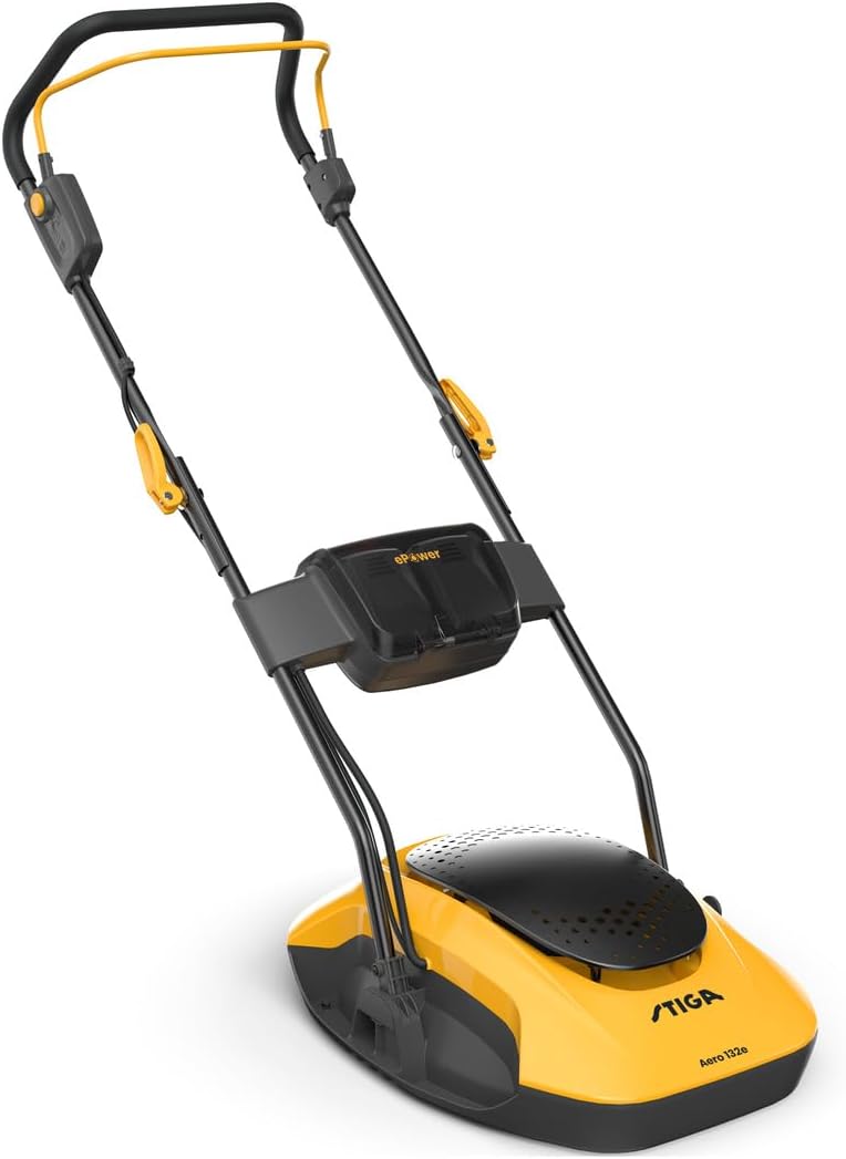 STIGA Aero 132e Kit - luftaffjedret batteriplæneklipper, 750W motor, innovativt design til græsplæner op til 100 m², 2 x 20V 4Ah ePower batterier, let & kompakt, nem opbevaring, lav støj