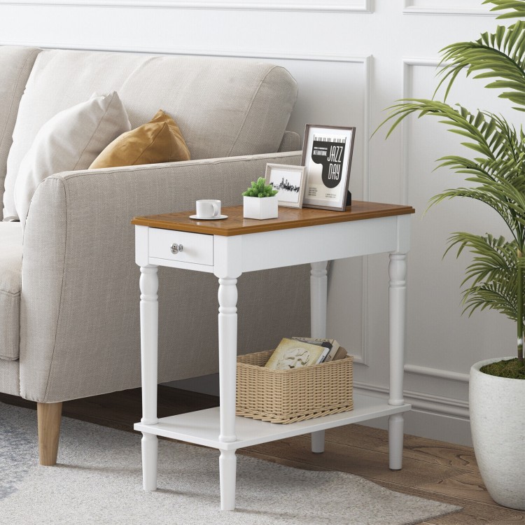 Narrow Side Table with Drawer and Open Storage Shelf