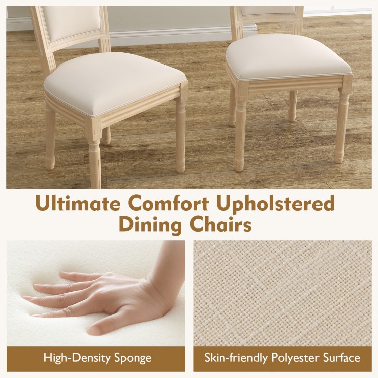 French Dining Chair Set of 2 with Rectangular Backrest and Solid Rubber Wood Frame