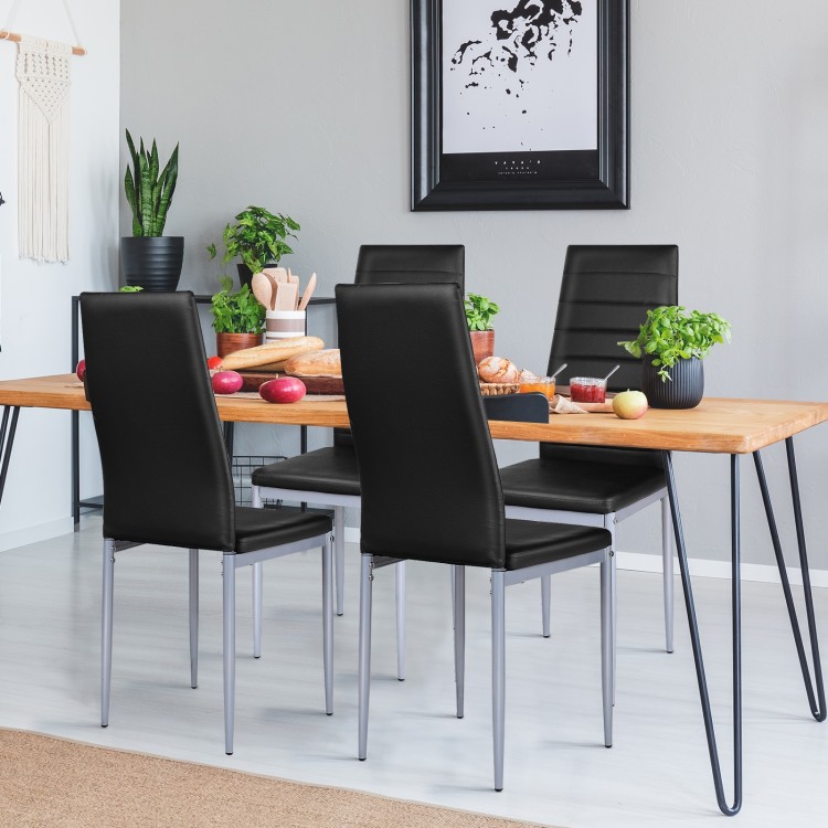 4 Pieces PVC Elegant Design Leather Dining Chairs with Solid Metal Legs