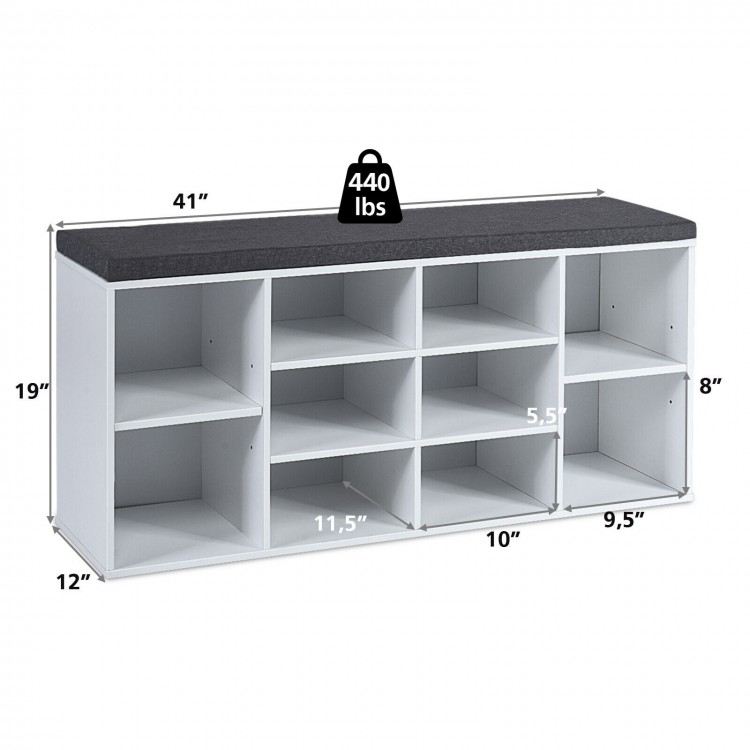 10-Cube Organizer Shoe Storage Bench with Cushion for Entryway