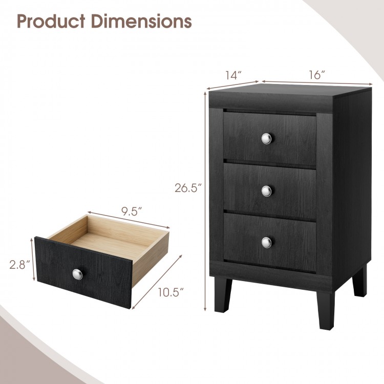 Modern Nightstand with 3 Drawers for Bedroom Living Room