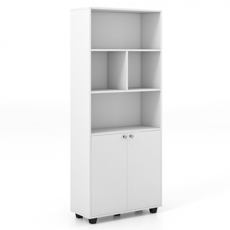 66 Inch Tall Double-Door Bookcase with Adjustable Shelf and Storage Cubes