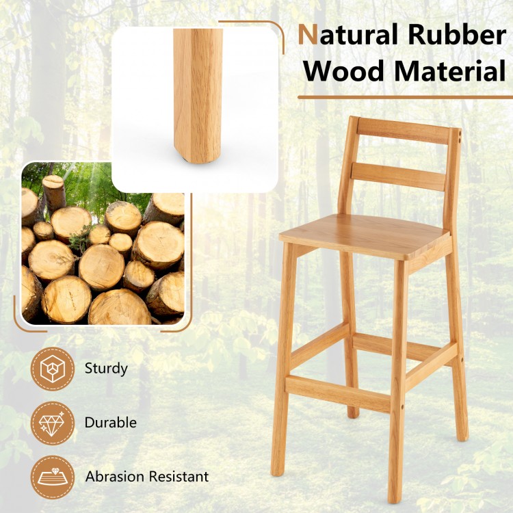 Set of 2 Rubber Wood Armless Bar Stools with Backrest and Footrest