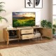 Rattan TV Stand for 65-Inch TV with Drawers and Solid Wood Legs