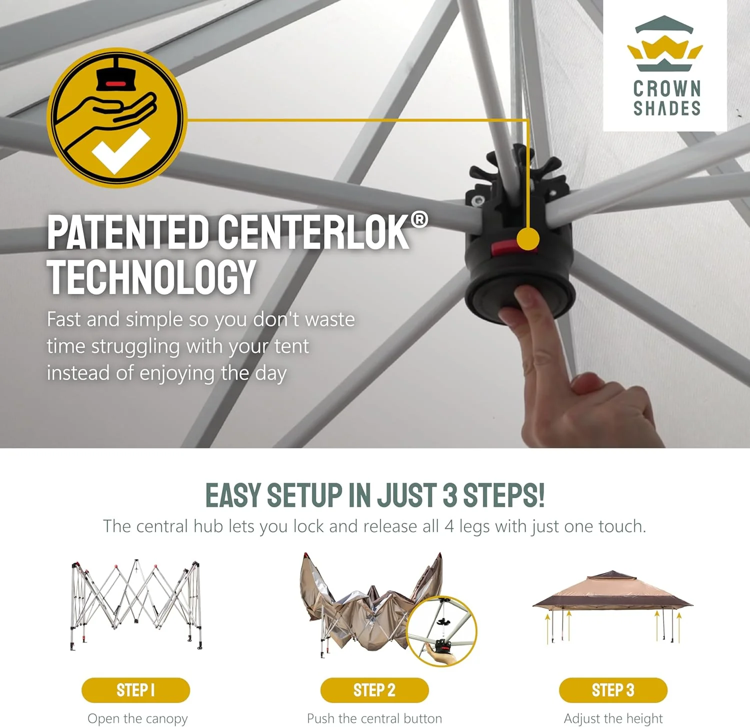 CROWN SHADES 13x13 Pop Up Gazebo, Canopy Tent, Gazebos on Clearance - Outdoor Gazebo for Backyard & Patio Furniture - Carpa Pop Up Tent with Wheeled STO-N-Go Cover Bag (White)