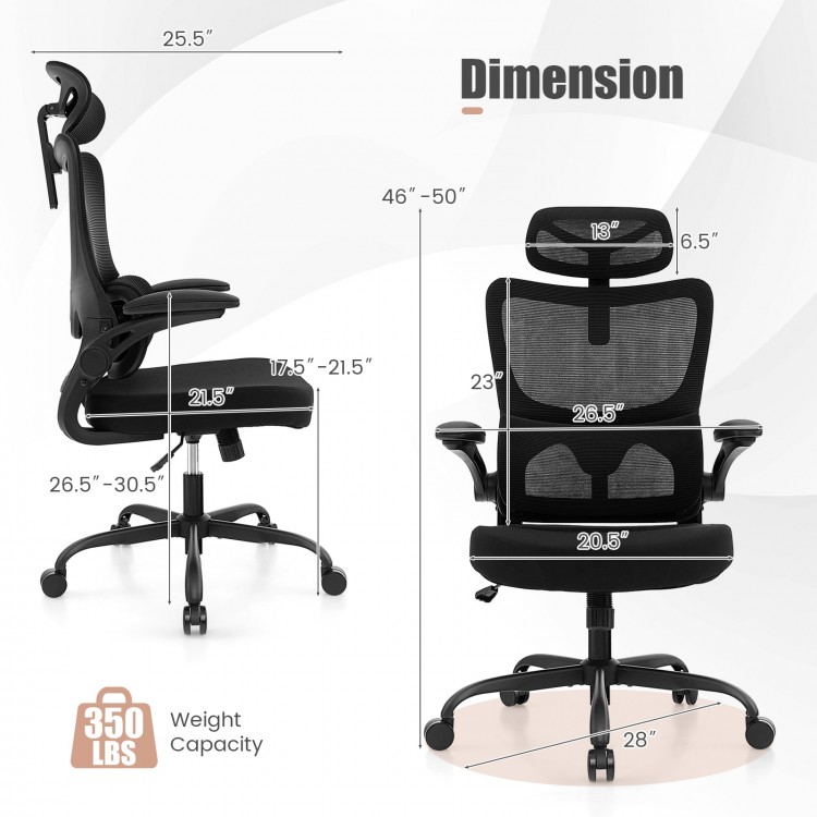 Mesh Office Chair with Adaptive Lumbar Support, Flip-up Armrests, Reclining Backrest