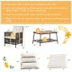 5 Pieces Patio Rattan Furniture Set Cushioned Sofa Armrest Wooden Tabletop