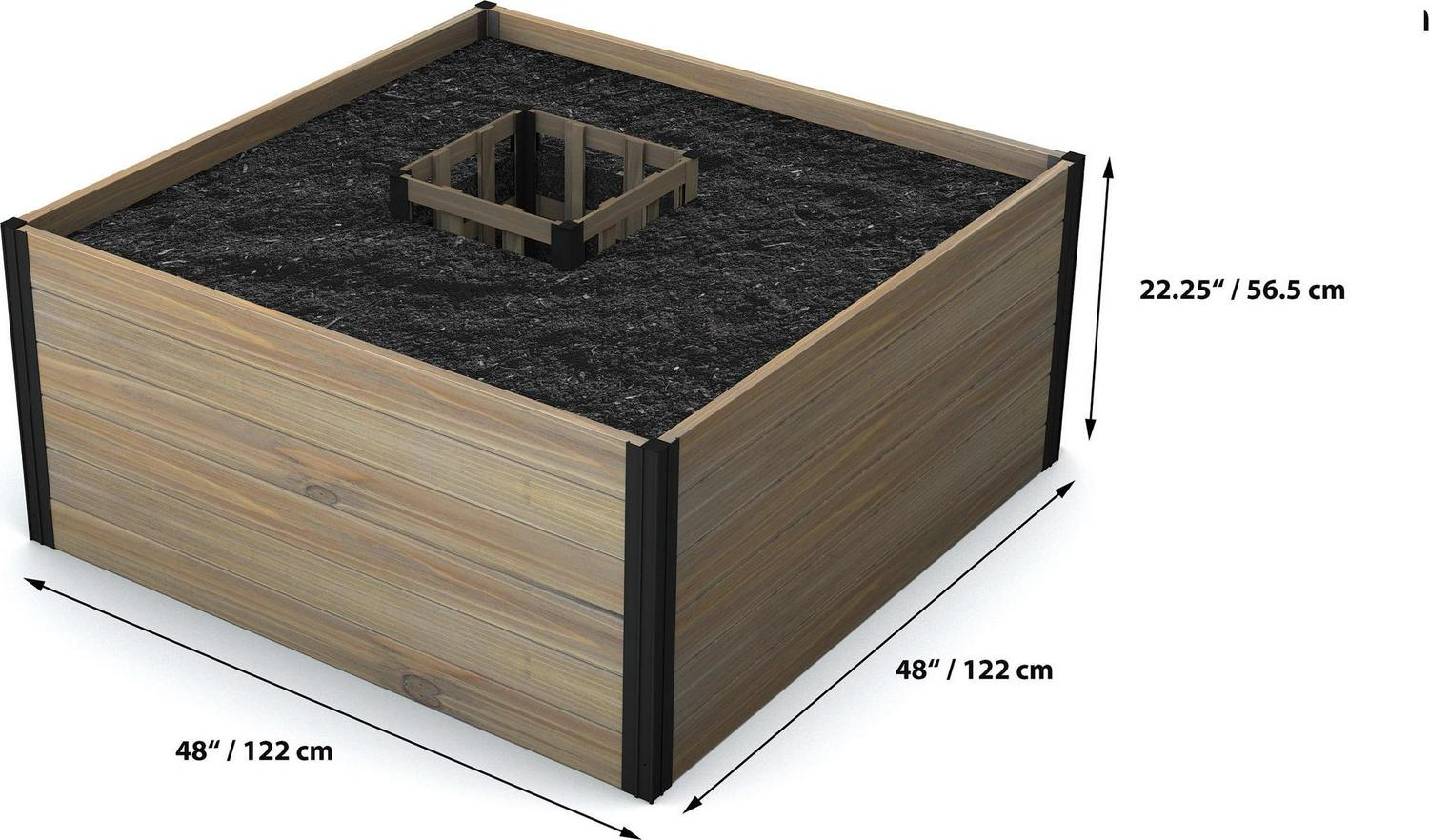 Vita Mezza Cedar Keyhole Composting Garden Bed, 4’x4’x22′′, Golden Brown, Eco-Friendly, VT17701