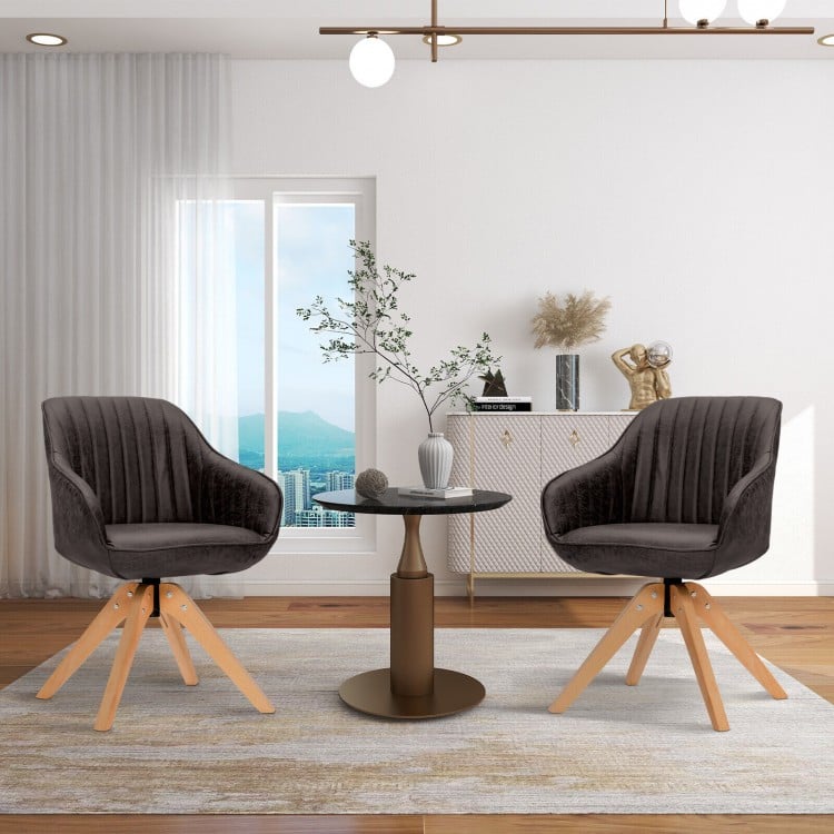 Modern Leathaire Set of 2 Swivel Accent Chair with Beech Wood Legs