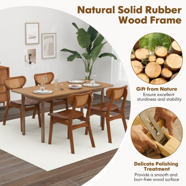 Wooden Dining Chair Set of 2 with Breathable Mesh Cane Backrest