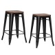 Set of 2 Counter Height Backless Stool with Wooden Seat