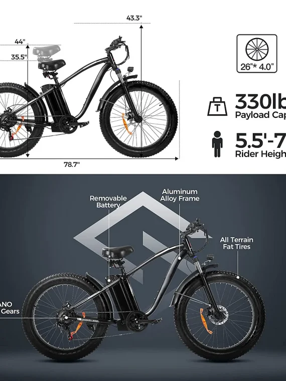 Outdoor electric bike with 48V/15Ah lithium battery ?C Black