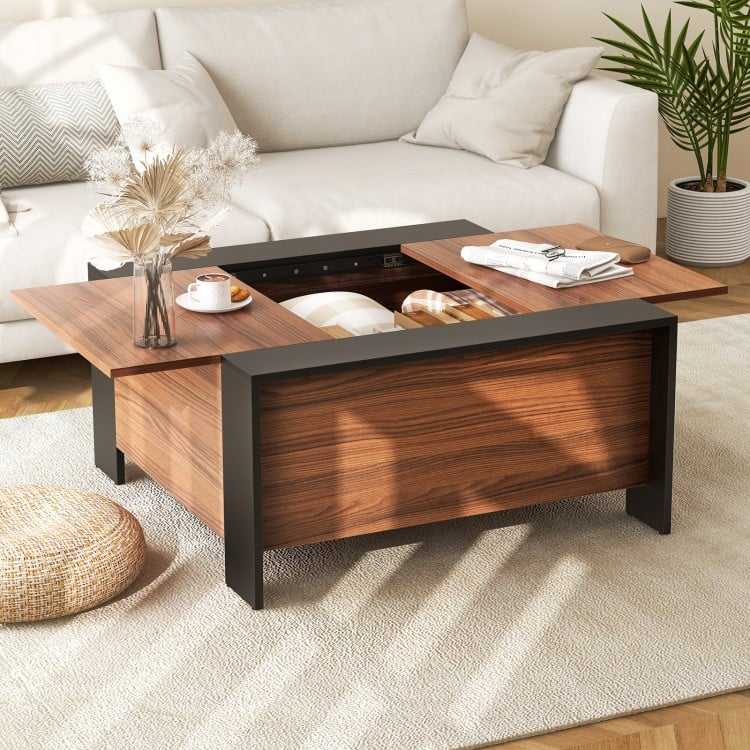 36.5 Inch Coffee Table with Sliding Top and Hidden Compartment