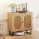 Buffet Cabinet Rattan Storage Cabinet with 2 Doors and Adjustable Shelf