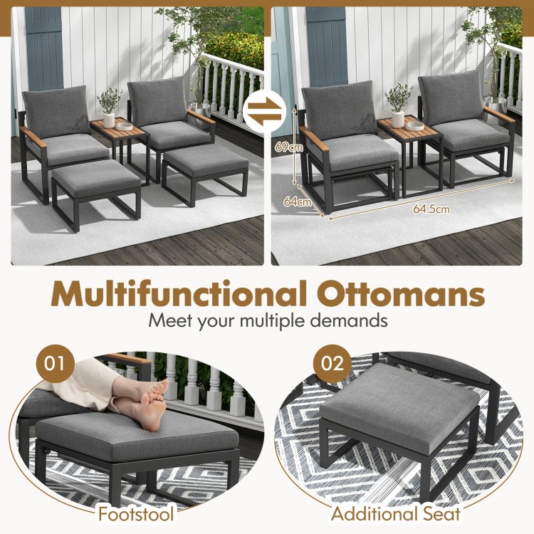 5 Pieces Aluminum Frame Weatherproof Outdoor Conversation Set with Soft Cushions