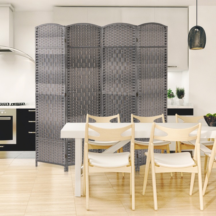 4-Panel Folding Privacy Screen with Hand-woven Pattern for Home Office Living Room