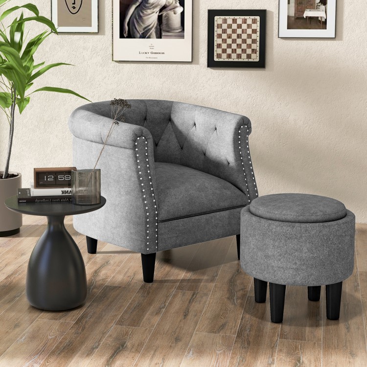 Modern Accent Chair with Ottoman Armchair Barrel Sofa Chair and Footrest