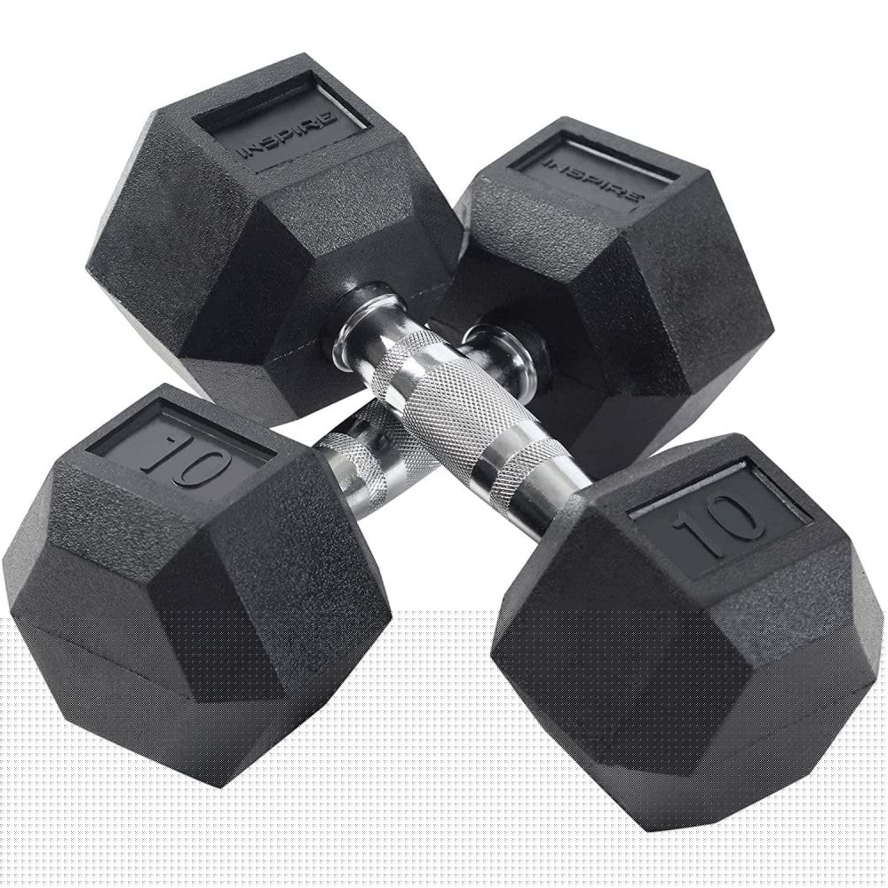 Inspire Fitness Rubber Dumbbell Set 210 lb. with Vertical Rack – 6 Pairs (5-30 lb.)