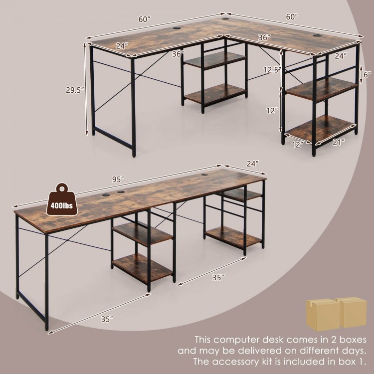 L-Shaped Computer Desk with 4 Storage Shelves