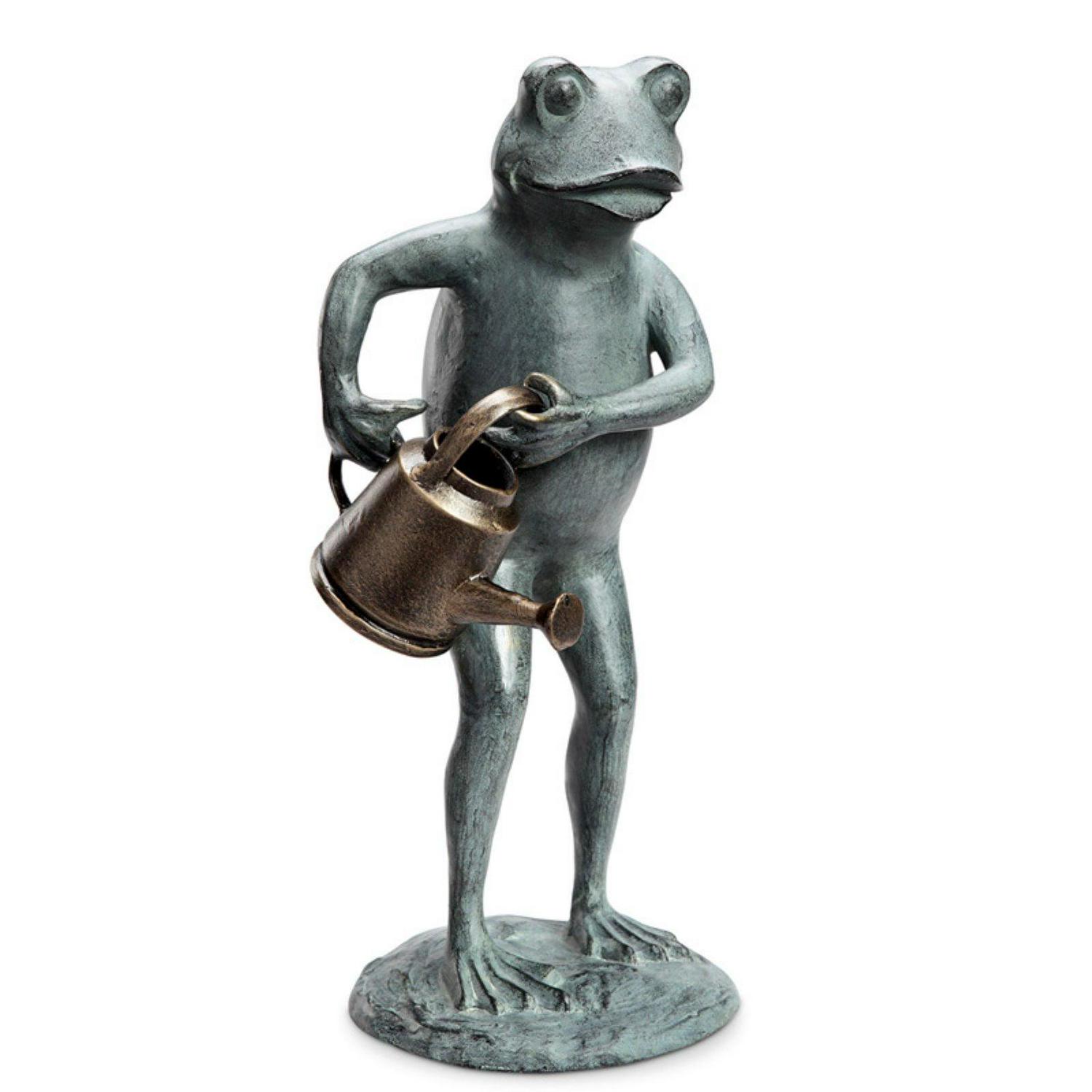 SPI Home Frog with Watering Can Garden Statue, Rustproof Aluminum, Aged Bronze Finish, Indoor/Outdoor Decor, 19′′