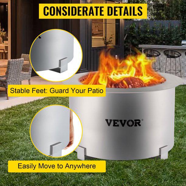 VEVOR Stainless Steel Smokeless Fire Pit, 22′′ Wood Burning Bowl for Outdoor Camping & Backyard