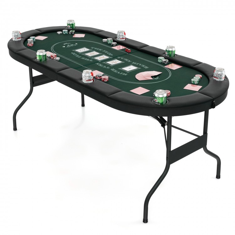 72 Inch Foldable Poker Table for 8 Players Portable Oval Card Board Game Table