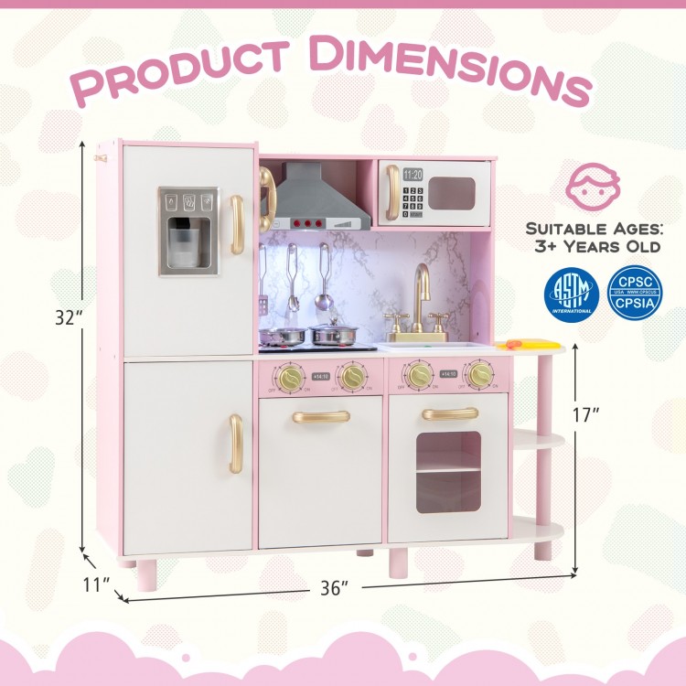 Wooden Kitchen Playset with Ice Maker and Sounds for Ages 3+