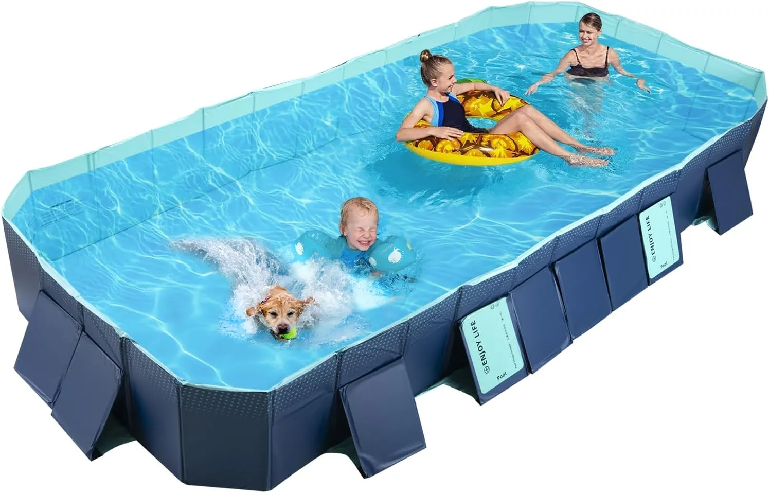La ForFoir Foldable Swimming Pool, 1039 Gallons, 158′′x76′′x20′′, Rectangular, Blue, MDF & PVC, Outdoor Kids & Adults Pool