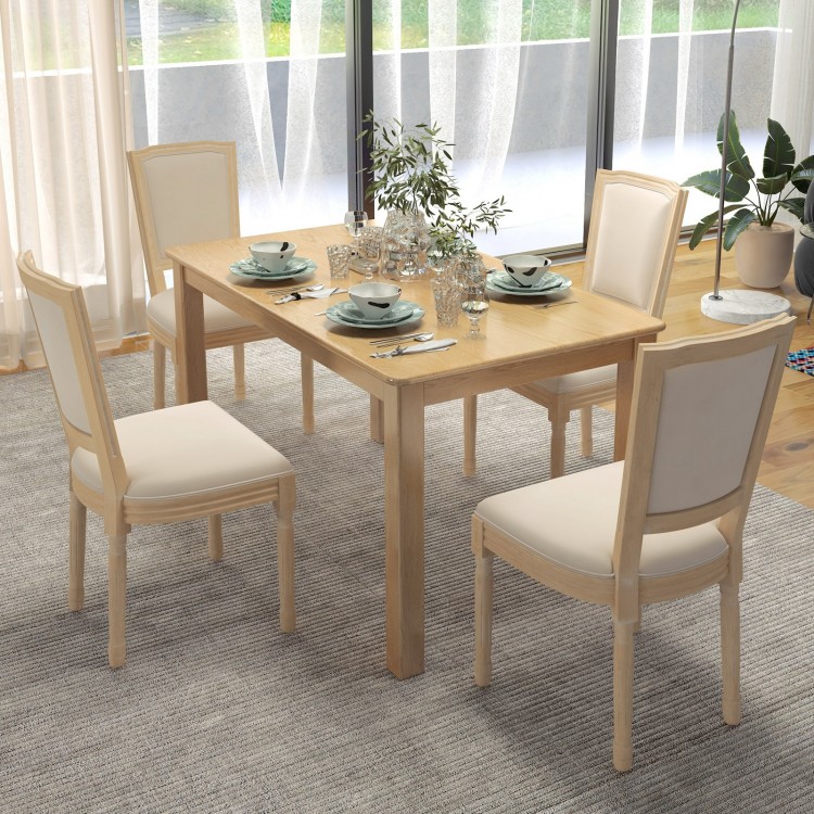 French Dining Chair Set of 2 with Rectangular Backrest and Solid Rubber Wood Frame