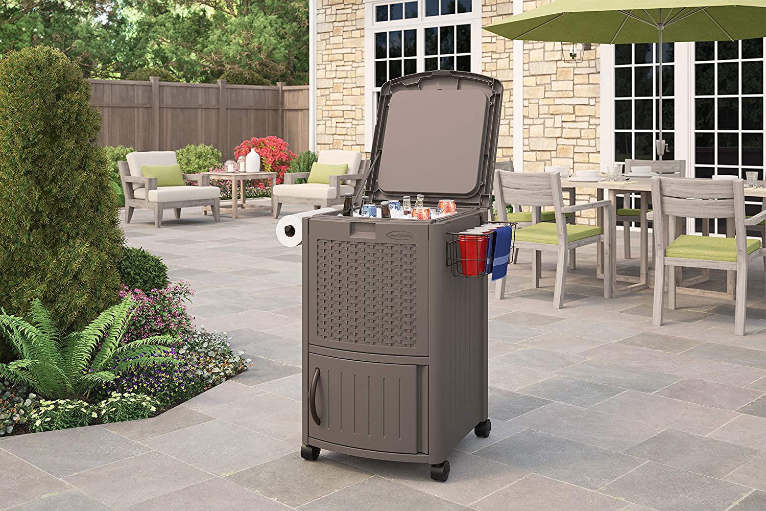 Suncast 77 Qt. Patio Cooler Station, Wicker Design, Multicolor, Model DCCW3000DTD