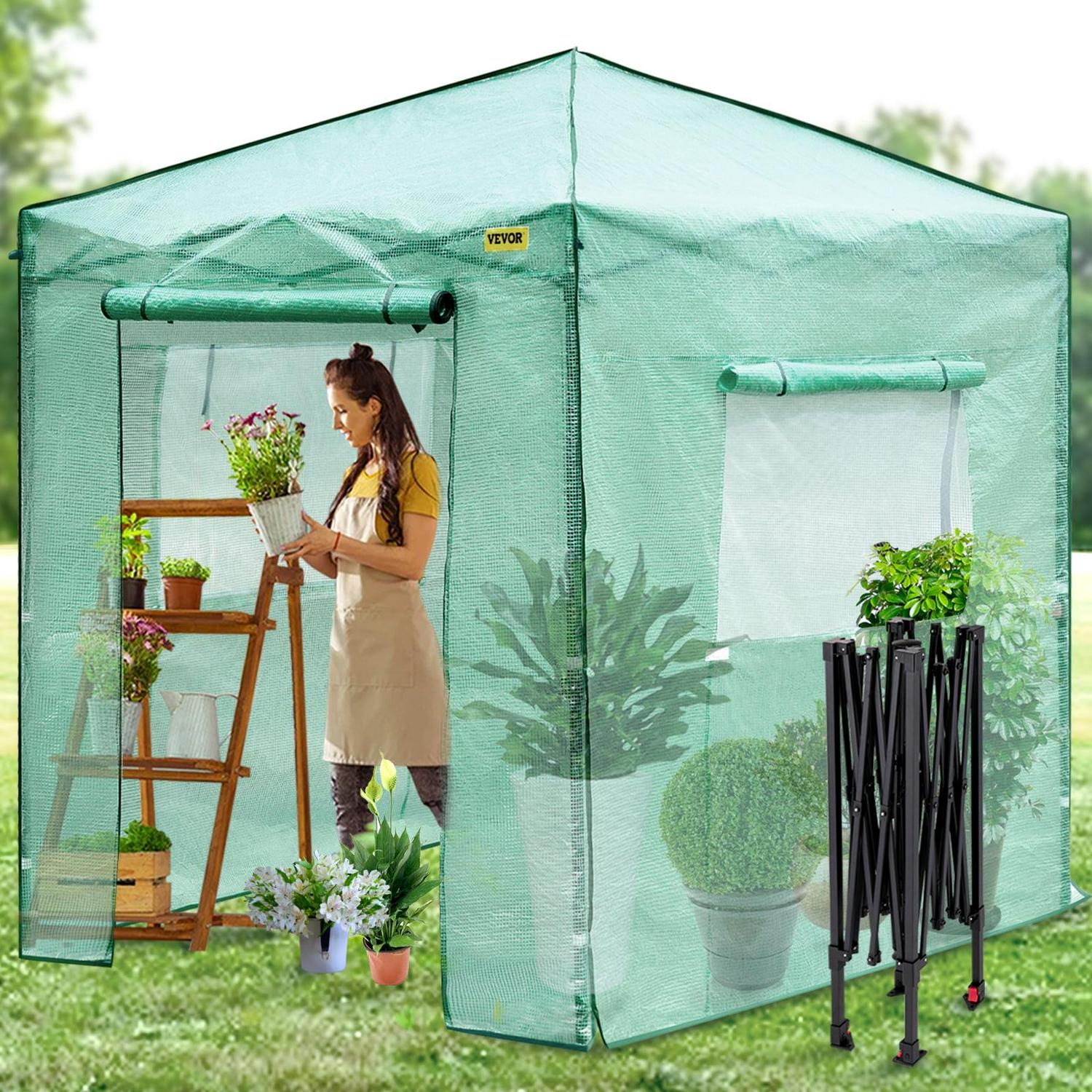 VEVOR 8x6ft Portable Pop-up Walk-in Greenhouse, Waterproof & UV Resistant, with Roll-Up Door & Windows for Gardening