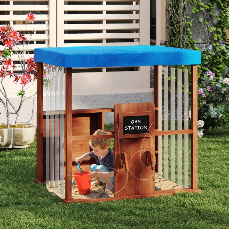Kids Gas Station Playhouse with Gas Refueling Guns for Aged 3+