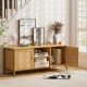 Boho TV Stand for TV up to 55 Inches with Faux Rattan Door